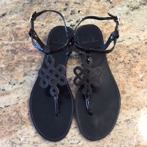 Black Women's T-Strap Sandals with Decorative Knot